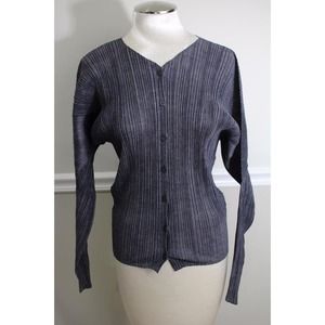 PLEATS PLEASE ISSEY MIYAKE Grey Crinkled Button Up top blouse (bl100